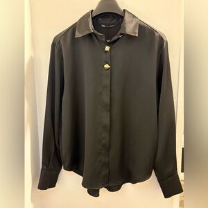 Zara Elegant Black Blouse with Gold Accents
